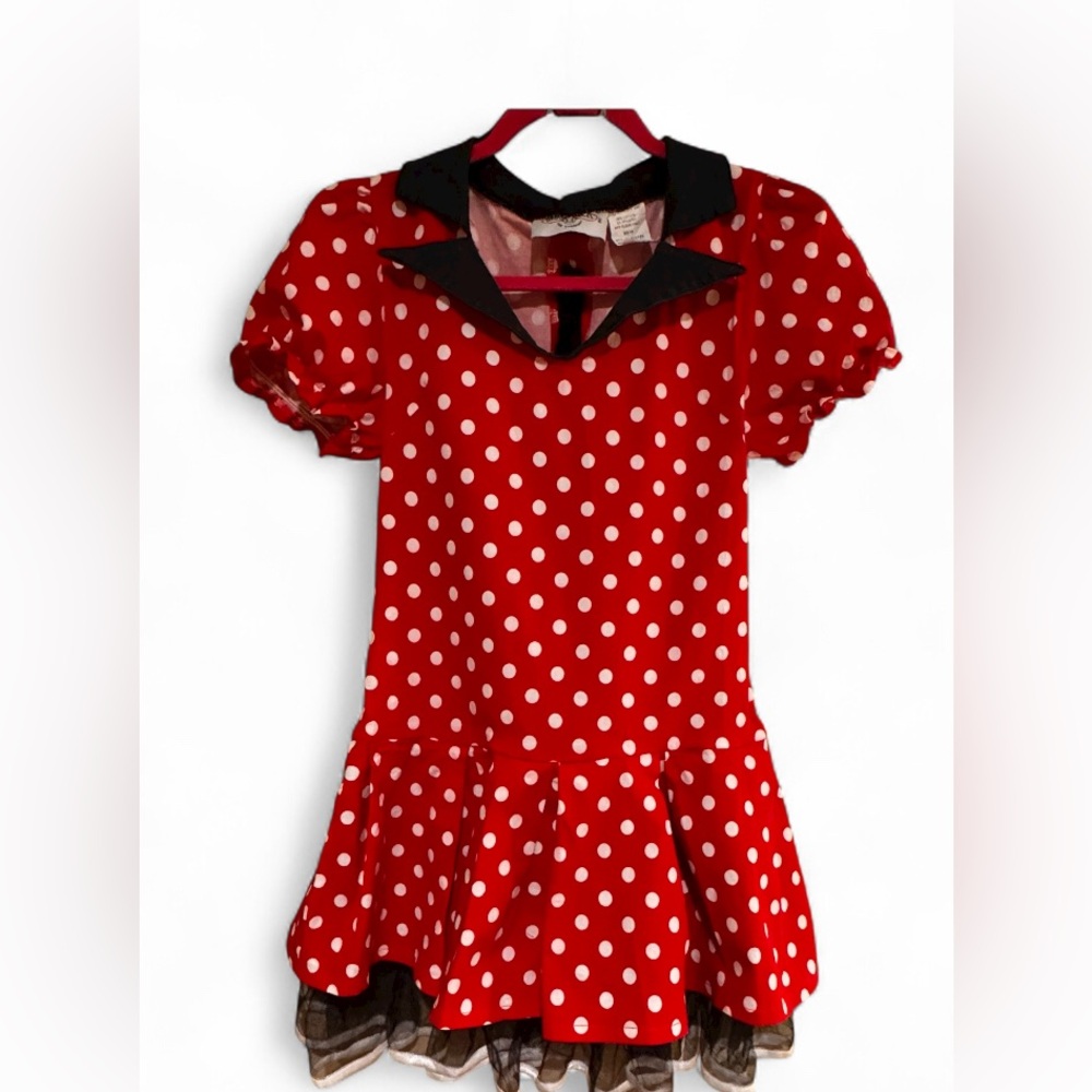 Red Polka Dot Dress with Black Collar/ women’s Minnie Mouse dress..